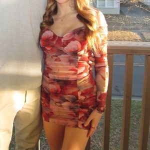 Red floral mini dress